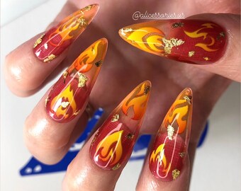 Flame Press on nails / ombre false nails / hot nails / ombre jelly flame nails