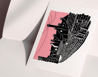 Whitehills, Aberdeenshire Hand Drawn Architectural Graphite Blank Greeting Card or Birthday Card