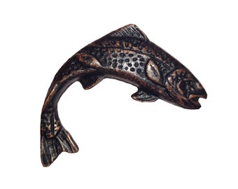Buck Snort Lodge Hardware Jumping Trout Cabinet Knob Facing Right