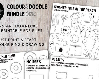 Colour&Doodle Bundle ONE | Colouring Pages | Drawing Templates | Printable PDF for Kids and Adults