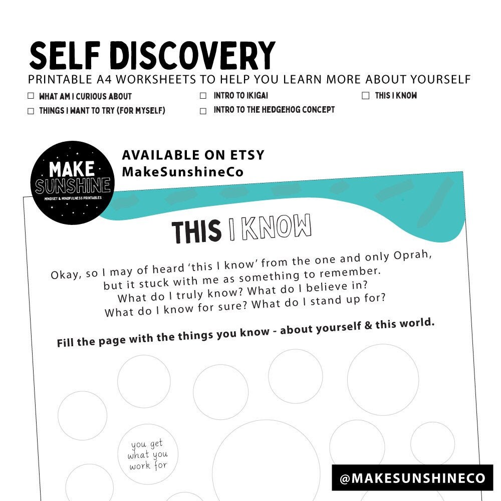 Printable SELF DISCOVERY worksheets to learn more about | Etsy