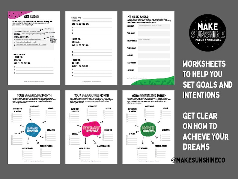 Weekly Intentions Worksheet.pdf Printable GOALS & INTENTIONS Worksheets to Reach Your Goals | Instant ...