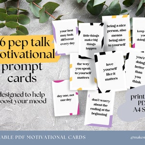 Cartões de prompt de citações motivacionais para impressão Pep Talk, atenção plena, amor próprio, baralho de cartas inspirador, download digital de PDF