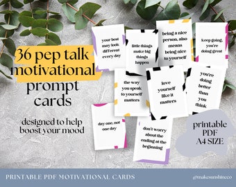 Printable Pep Talk Motivational Quote Prompt Cards, Mindfulness, Self Love, Inspirational Card Deck, PDF Digital Download