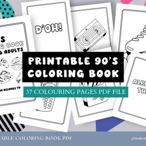 90s Coloring Book Pages Printable PDF | 37 90s retro style cartoons colouring for kids adults women men teens