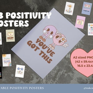 Positive Affirmations Wall Art Printable Posters for Kids Adults Office Decor Quotes Prints Retro Bundle INSTANT DOWNLOAD