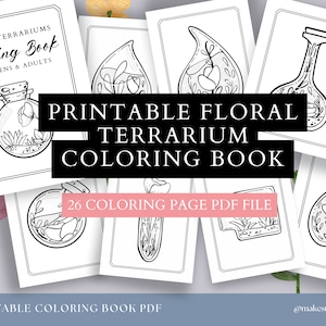 Floral Terrarium Coloring Book Pages Printable PDF | 26 flower terrarium colouring for kids adults women men teens