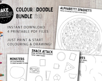 Colour&Doodle Bundle TWO | Colouring Pages | Drawing Templates | Printable PDF for Kids and Adults