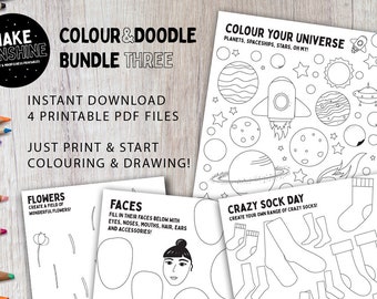 Colour&Doodle Bundle THREE | Colouring Pages | Drawing Templates | Printable PDF for Kids and Adults