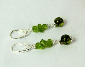 Peridot earrings Chrysoprase earrings Green earrings Cluster dangle earrings Sterling silver  Waterfall  earrings Green crystal earrings