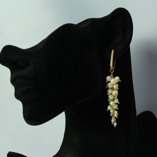 Baroque pearl earrings Waterfall earrings 24k gold plated earrings Leverback earrings Cluster pearl earrings Bridal earrings Drop earrings