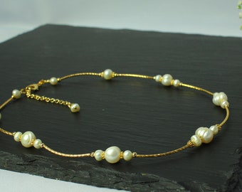 Cultured pearl necklace Baroque pearl bridal necklace Unique ethical jewellery June birthday Minimalist Beaded necklace Real 24k gold plated