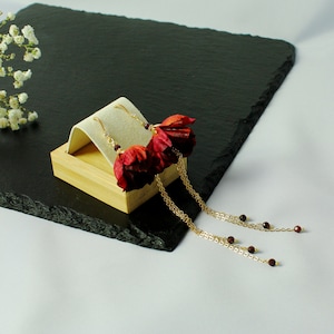 Red flower earrings Garnet chain tassel earrings 24K Gold plated Cubic Zirconia Extra long Statement earrings Healing Ethical Gift for Her