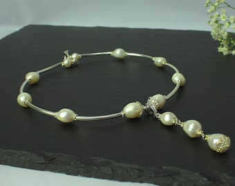 Cultured pearl necklace Memory wire Sterling silver Baroque pearl Choker necklace Unique Minimalist Wedding necklace Bridal ethical jewelry