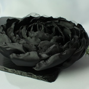 Extra large flower brooch pin Bold statement satin Rose brooch Elegant black mesh floral accessory Vintage goth jewelry Wedding lapel pin