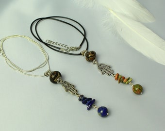 Dzi bead necklace Hamsa necklace Mala necklace Tibetan necklace Buddhist necklace Tibetan pendant Dzi beads Chakra pendant Sterling silver