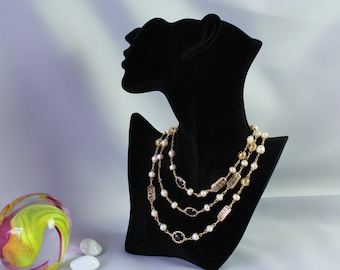 Baroque Pearl Necklace: Layered Gold Chain Lariat, 24k Gold Plated