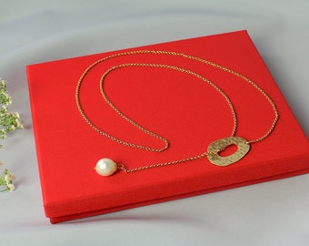 Single pearl necklace 24k Gold chain lariat necklace Minimalist Cultured pearl necklace Bridal Pearl long necklace Unique June birthday gift