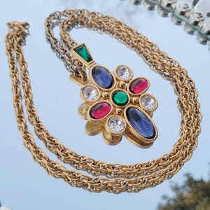 Vintage 80s Rare Signed Gripoix Maltese Cross Monet Necklace