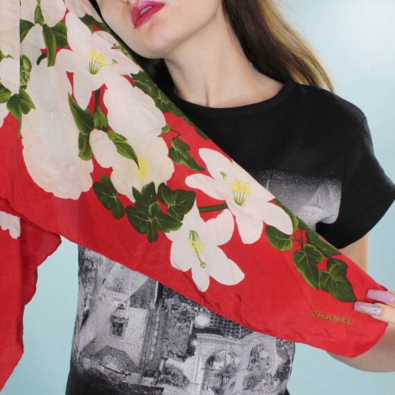 Vintage Y2k Silk Chanel Floral Scarf - Etsy