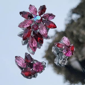 Vintage 50er Jahre Schmuck Set von Weiss Strass Brosche und Ohrclips