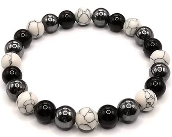 Boys bracelets, Howlite Hematite and Onyx Bracelet, Triple Protection Bracelet, boys gemstone jewellery, Anti Anxiety, Birthday Gift