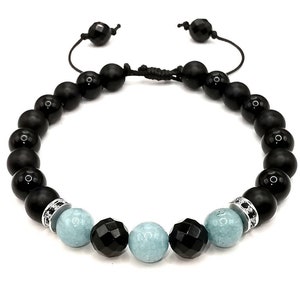 Mens Aquamarine Bracelet, Aquamarine and Black Onyx Jewellery, March Birthstone, Healing Crystal Gemstone, Birthday Gift for Him image 2