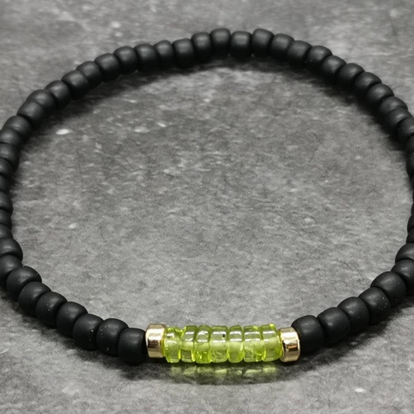 Echtes AAA + Peridot und 24K Gold Filled oder Sterling Silber Rocailles Armband, August Birthstone Schmuck, Edelstein Herren Geburtstagsgeschenk,