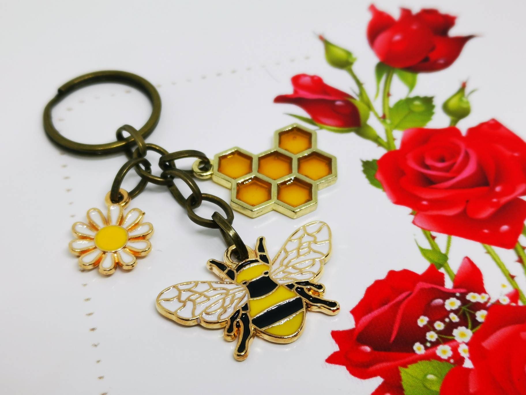 Bee Keychain, Key Charm, Bee Accessories, Cute Keychain, Wood Keychain, Bee Decor, Purse Accessories, Honey, Gift for Bee Lover, Bee