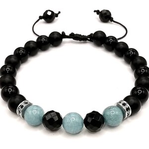 Mens Aquamarine Bracelet, Aquamarine and Black Onyx Jewellery, March Birthstone, Healing Crystal Gemstone, Birthday Gift for Him image 6