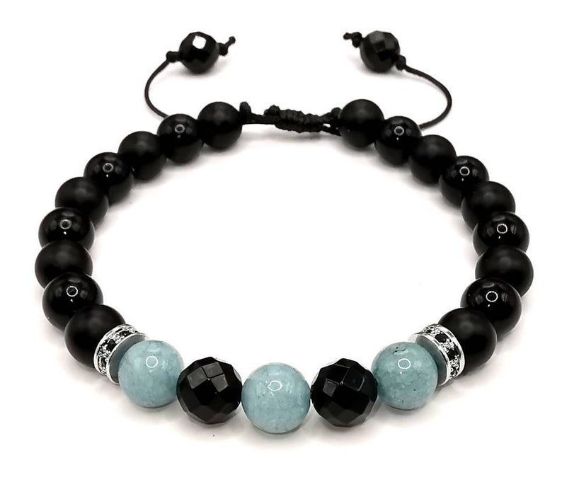 Mens Aquamarine Bracelet, Aquamarine and Black Onyx Jewellery, March Birthstone, Healing Crystal Gemstone, Birthday Gift for Him image 4