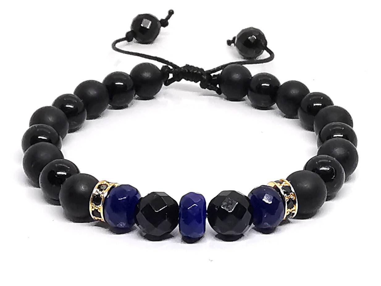 Sapphire and Onyx Bracelet Men's Jewellery Beaded - Etsy UK