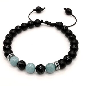 Mens Aquamarine Bracelet, Aquamarine and Black Onyx Jewellery, March Birthstone, Healing Crystal Gemstone, Birthday Gift for Him image 3