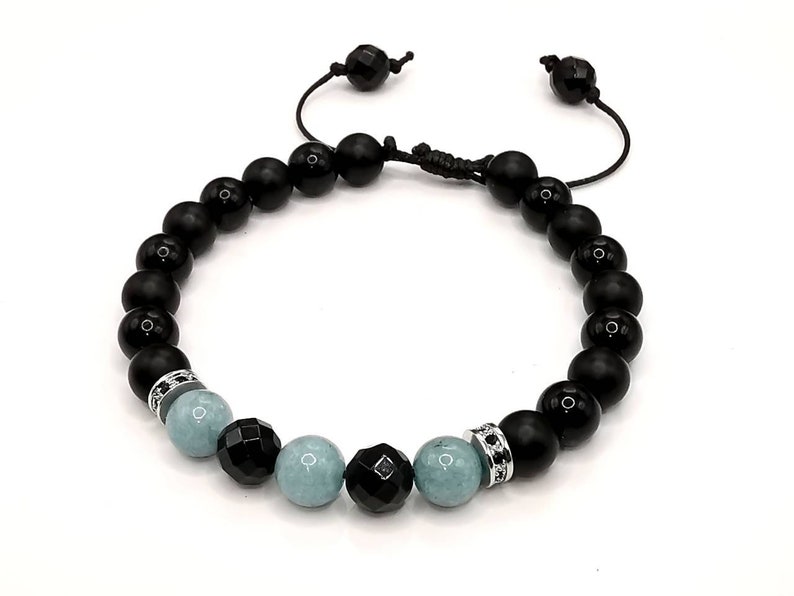 Mens Aquamarine Bracelet, Aquamarine and Black Onyx Jewellery, March Birthstone, Healing Crystal Gemstone, Birthday Gift for Him image 3