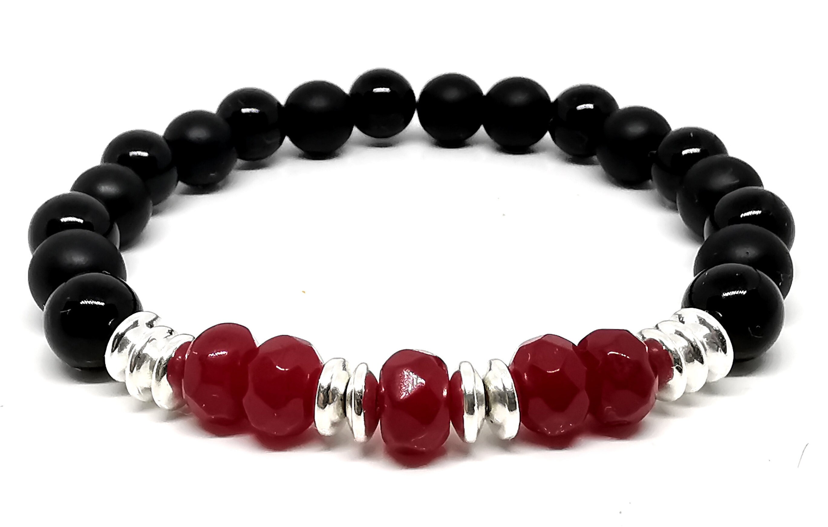 Bold Ruby and Onyx Beaded Bracelet Men's stretch Gemstone Etsy