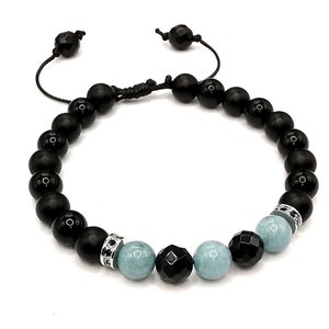 Mens Aquamarine Bracelet, Aquamarine and Black Onyx Jewellery, March Birthstone, Healing Crystal Gemstone, Birthday Gift for Him image 5