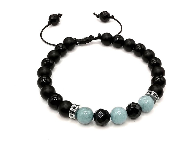 Mens Aquamarine Bracelet, Aquamarine and Black Onyx Jewellery, March Birthstone, Healing Crystal Gemstone, Birthday Gift for Him image 5
