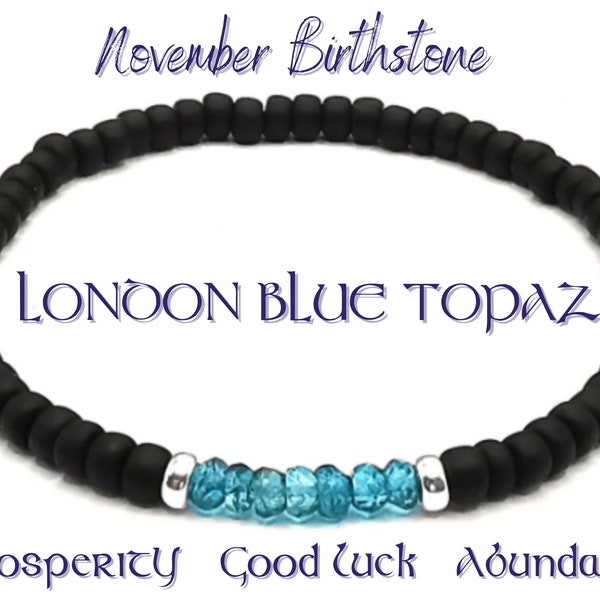 Bracelet topaze bleue de Londres, bracelet minimaliste, pierre de naissance de novembre, bijoux topaze pour homme, cadeau 4e anniversaire de mari, cadeau d'anniversaire