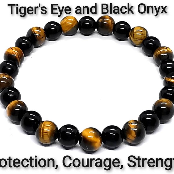 Tigers Eye Black Onyx Bracelet, Boys Bracelets, Kids Jewellery, Children's Jewellery, Protection Courage Strength Gemstone,  Birthday Gift