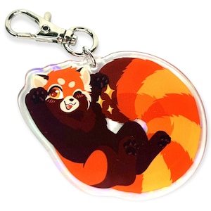Panda rojo llavero encanto holográfico lindo Chibi regalo Animal acrílico resina epoxi