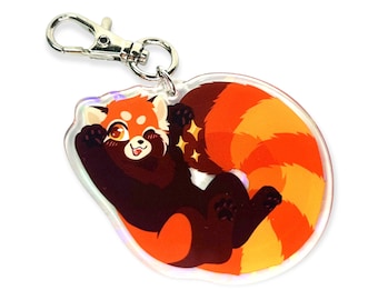Panda rouge porte-clés charme holographique mignon Chibi cadeau Animal résine époxy acrylique
