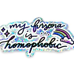 My Fursona es pegatina homofóbica Meme LGBTQ Pride Furry Holographic Glitter Gag Gift Laptop Decal Glitter