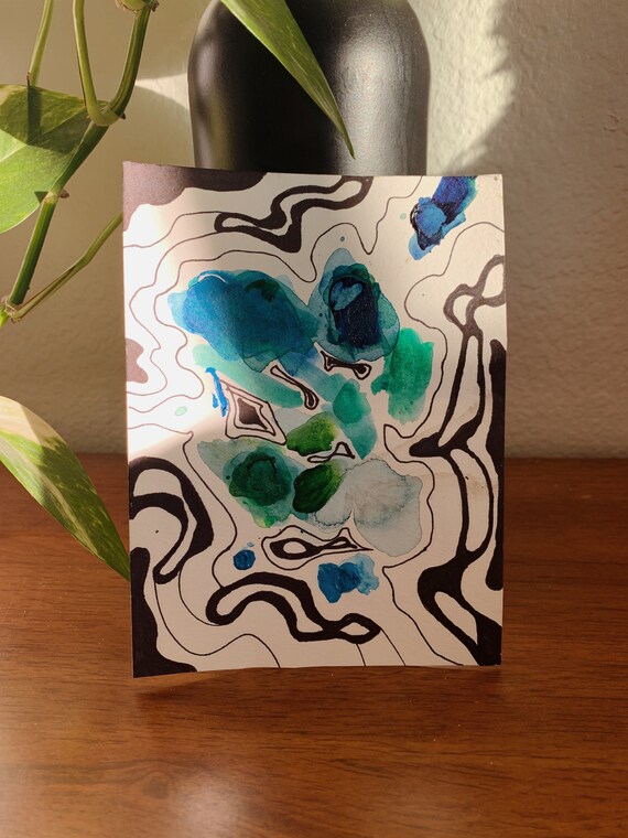 Original Art Piece | Abstract Blue | Green and Black Watercolor | Eclitic Water Color