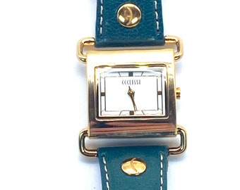 Ecclissi Gold Stainless Steel Green Leather Band 80253 Watch