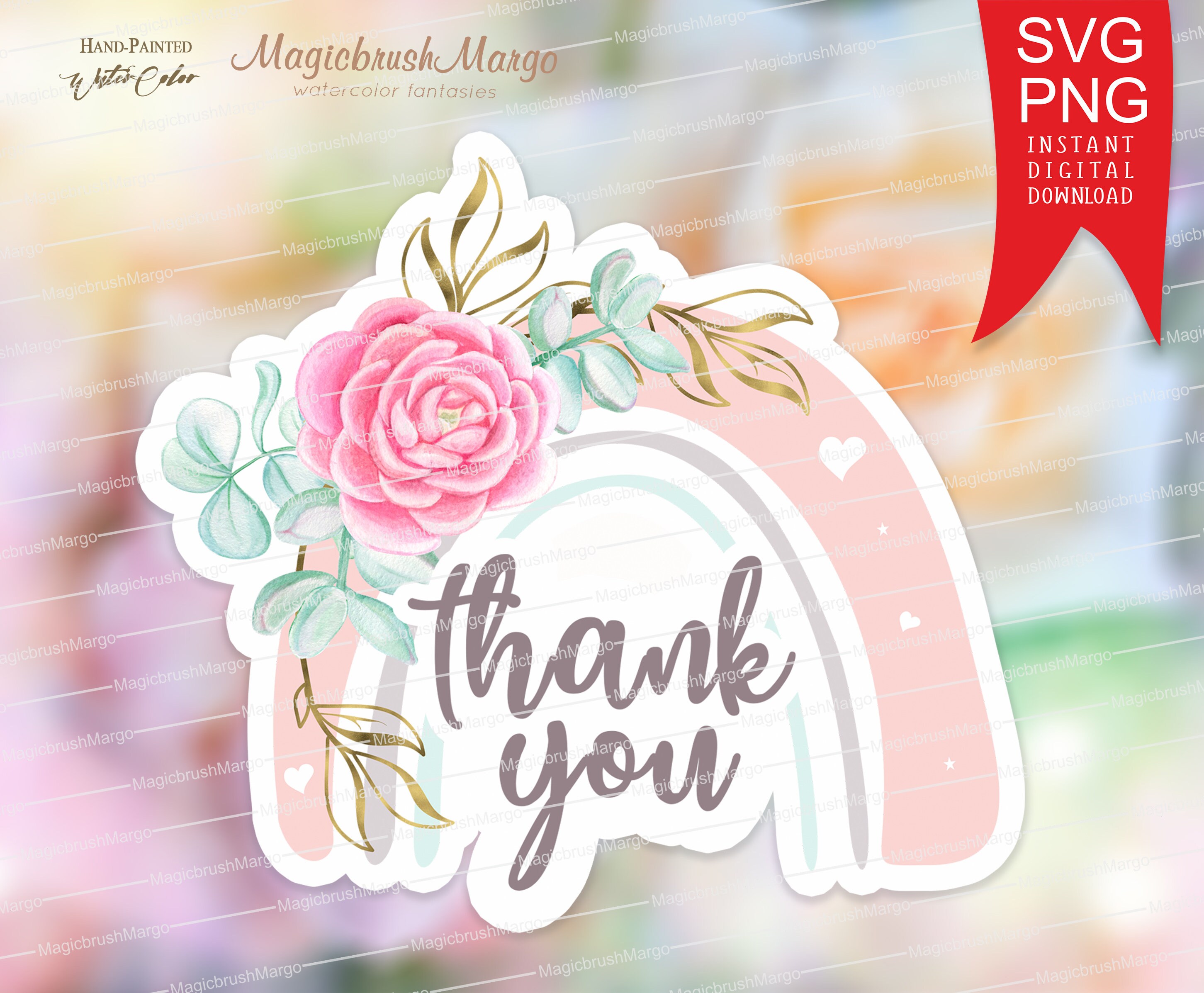 Download Thank You sticker PNG SVG Rainbow sticker svg Happy Mail ...