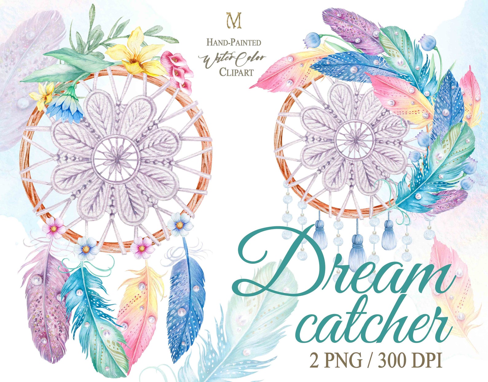 Dream Catcher Watercolor Clipart Dream Catcher Png Feathers | Etsy