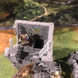 Miniature Ruined Tower Terrain – 28mm Scale 3D Printed Scenery For Tabletop Wargames & RPGs (Unpainted, 5.7" Tall) - View #2
