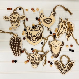 Rattan Animal Keychain, Rearview Mirror Hanger, Rattan Animal Ornament, boho, Lasered, Layered birch wood