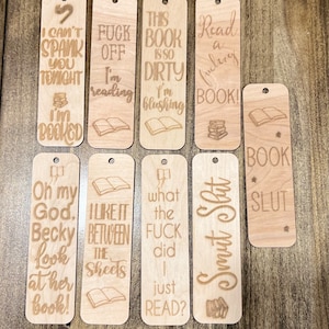 9 Naughty/Adult Bookmarks, 8 Nice bookmarks, laser cut, engraved wood