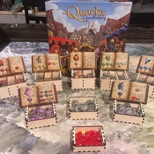 Quacks of Quedlinburg Board Organizer Tray, laser printed, For 21mm Coin Capsules, 4mm 3d Printed token guard.